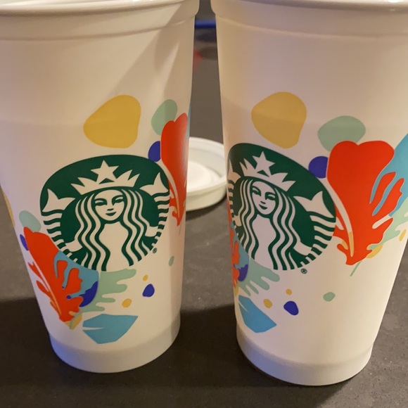 Starbucks 2020 Summer Tropical Reuseable tumbler with lid set of (2), 16 fl Oz - Picture 4 of 5